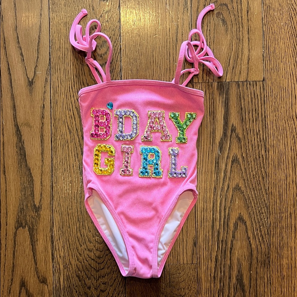 Lola + The Boys Pink 'Bday Girl' Kids Swim One Piece